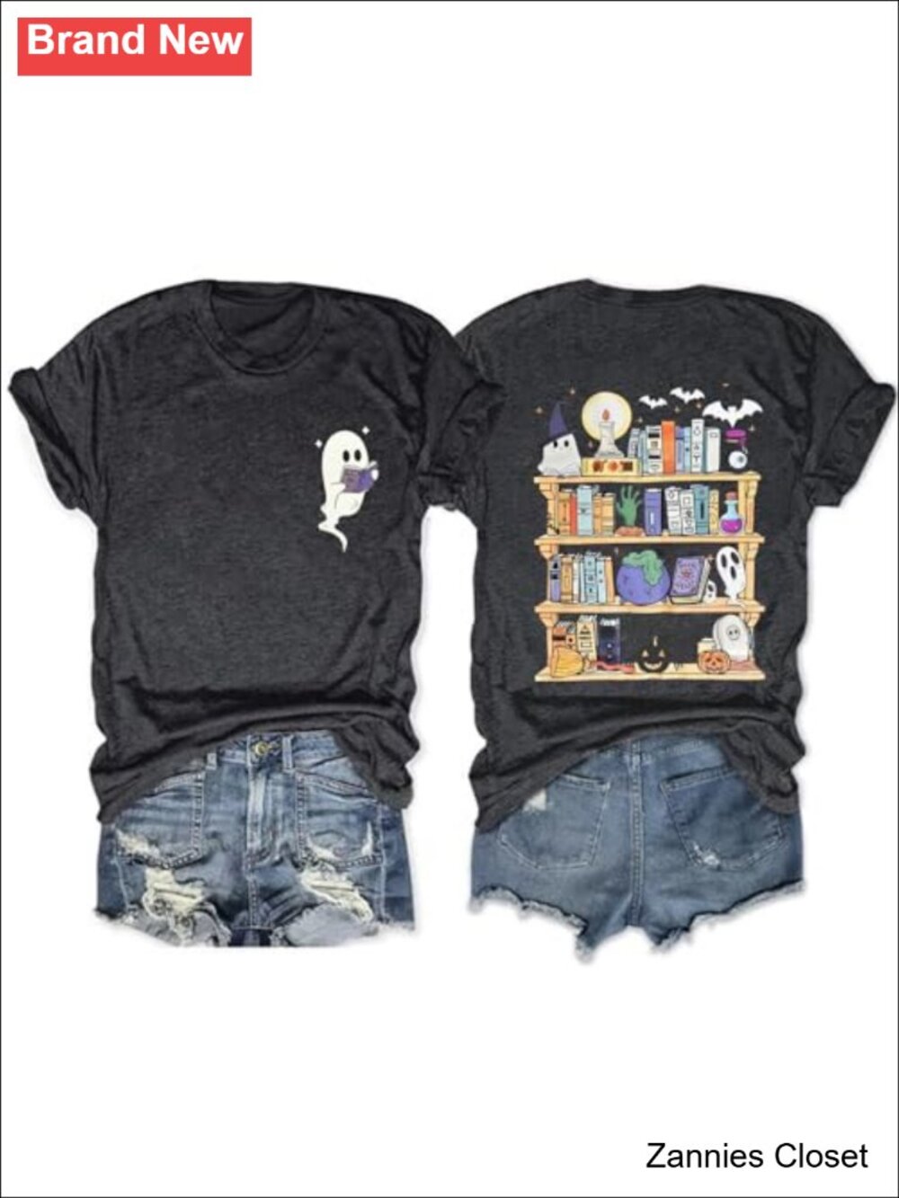 👻 Halloween Teacher Shirt Ghost Reading Book T-Shirt Women